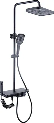 Zdjęcie produktu dla Zestaw prysznicowy z deszczownicą - 30 cm - czarny - bateria termostatyczna, słuchawka prysznicowa i deszczownica