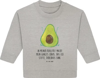 Produktbild von Mr. & Mrs. Panda Organic Baby Pullover Avocado Glücklich 6. - 12. Monat - Heather Grey - Geschenk, Bullover, Chaos, Freude