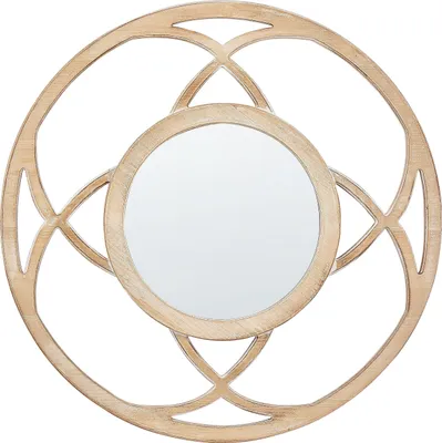 Produktbild von BELIANI Wandspiegel Hellbraun MDF-Platte ø 60 cm Rund mit Schmalem Rahmen Weiße Akzente Modern Skandi Wohnzimmer Wanddeko Schlafzimmer Flur