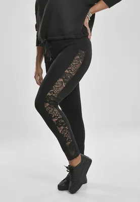 Image de Leggings pour femme Urban Classics Ladies Lace Striped Leggings, noir - L