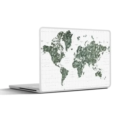 Produktbild von MuchoWow® Laptop Aufkleber Sticker Cover Weltkarte - Blätter - Tropisch 32.5x23.5 cm - Sticker für Laptop - Selbstklebend