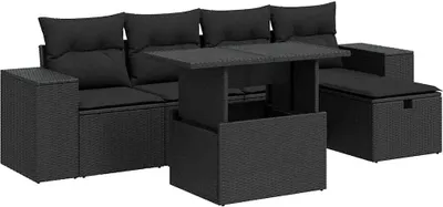 Image de vidaXL Ensemble de salon de jardin 6 pièces avec coussins noir poly rotin