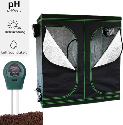 Produktbild von Mucola Gewächshaus inkl. 3 in 1 Feuchtigkeitsmessgerät für Pflanzen Pflanzenzelt Growbox Indoor Pflanzenzelt Zuchtzelt Zuchtschrank Darkroom Frühbeet Schwarz Grün - 240x120x200cm