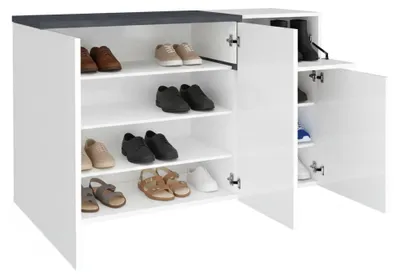 Produktbild von Schuhschrank Dmessia, Mehrzweckschrank 3 Türen und 1 Klapptür, Eingangsschuhregal, 100%  Italy, cm 120x40h80, glänzend weiß und Schiefer