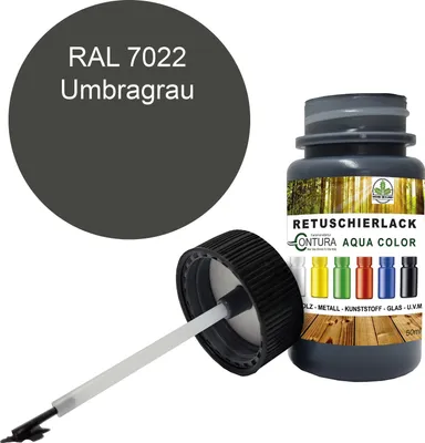 Produktbild von Reparaturlack Lackstift RAL Lack Pinselflasche 50ml. Farbe Holz Metall Möbel Auto Bad Retuschierlack - RAL 7022 Umbragrau