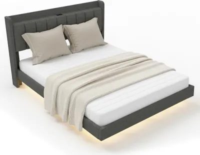 Zdjęcie produktu dla Home Deluxe Łóżko LED - 160 x 200 cm, ciemnoszare | Łóżko tapicerowane z oświetleniem i materacem dla nowoczesnego komfortu snu