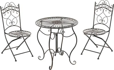 Produktbild von Outdoor Sitzgruppe FUVER - Metall Bronze 40x50x92 cm | Gartenmöbelset 2 Personen Metall Vintage Balkonmöbel Set Bistrotisch Terrassenmöbelset