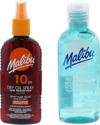 Productafbeelding van Malibu SPF10 bruiningsolie spray 200 ml + aftersun gel 100 ml Bruiningsset