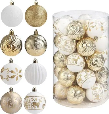 Image de Décoration de Noël avec 34 boules lumineuses dorées et blanches.