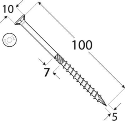 Immagine prodotto di 100 viti per legno per pannelli truciolari, 5x100 mm, testa Torx T25, zincate, gialle