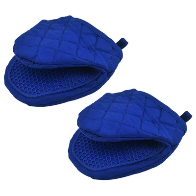 Produktbild von Mini Topfhandschuhe Ofenhandschuh hitzebeständig, mit Aufhängeschlaufe für Mikrowelle und Ofen,(Dunkelblau)