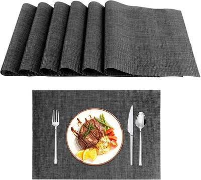 Produktbild von Set mit 6 Tischsets aus PVC-Kunststoff, 30 x 45 cm, abwaschbar, hitzebeständig, rutschfest, leicht in der Küche zu verstauen