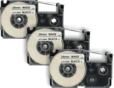 Produktbild von vhbw 3x Schriftband-Kassette kompatibel mit Casio KL-8200, KL-8100, KL-200E, KL-7400, KL-820, CW-L300 Etiketten-Drucker 8m x 24mm Schwarz auf Weiß
