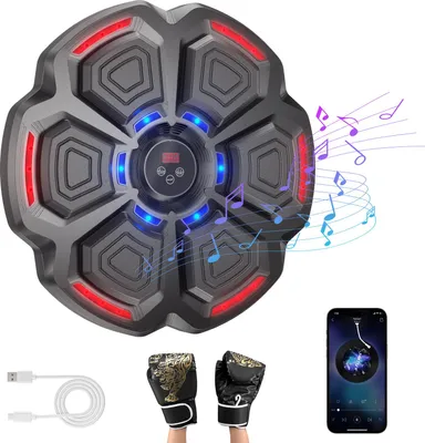 Produktbild von Smart Music Boxing Machine - Wandmontierter Boxtrainer - Bluetooth mit Lichtspiel - Reaktionstraining - Schlagziel Pads - Für Zuhause - Schwarz