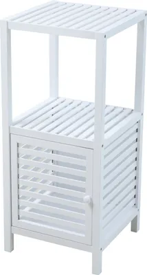 Produktbild von SVITA Badregal S mit Tür Badezimmerschrank mit Regal freistehend Bambus Weiß
