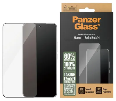 Zdjęcie produktu dla PanzerGlass ® Screen Protector Xiaomi Redmi Note 14 | Ultra-Wide Fit, Xiaomi, Xiaomi - Redmi Note 14, Aplikacja na sucho, Odporny na zadrapania, Odporny na wstrząsy, Przezroczysty, 1 szt.