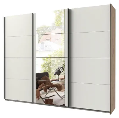 Image de Armoire coulissante Bern, armoire de rangement, dimensions 270x64x236 cm, blanche avec miroir (18955)
