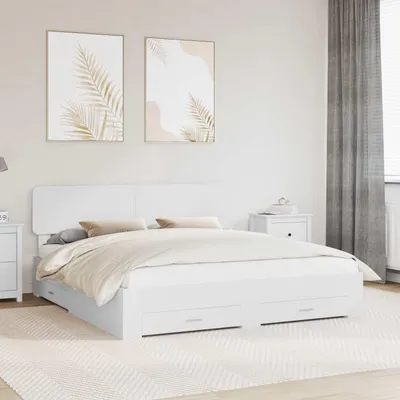 Produktbild von Bettrahmen mit Kopfteil Weiß 180 x 200 cm Holzwerkstoff