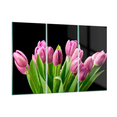 Produktbild von Bilder auf glas - Tulpen Blumenstrauß Tau Tropfen - 105x70cm - Glasbilder - Wandbilder - Kunstdruck - zum Aufhängen bereit - Wanddekoration aus Glas - Glas Bilder - Wandbild auf Glas - GCE105x70-2486