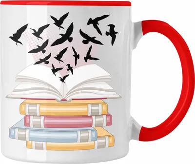 Produktbild von Trendation - Bücher Lesen Tasse Geschenk Leseratte Bücherwurm Buch (Rot)