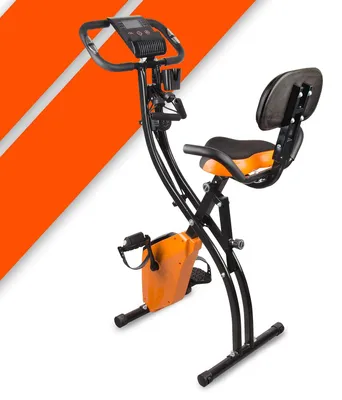 Image de Vélo d'appartement pliable, noir et orange, avec 8 niveaux de résistance et écran LCD