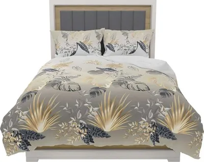 Produktbild von Bettwäsche, Satinbettwäsche, Hohe Qualität 160x200 Mural Beige-graue Blätter
