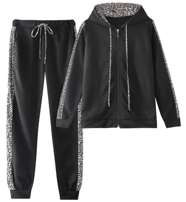 Productafbeelding van amropi Trainingspak dames, joggingpak, luipaardprint, hoodie, lange mouwen, top