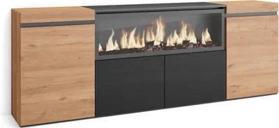 Produktbild von Sideboard, Highboard, 208x35x75cm, 4 Türen, Elektrokamin XXL, Eiche und Schwarz