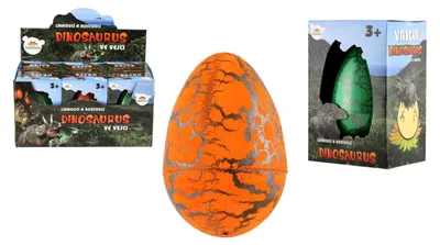 Productafbeelding van Plastic dinosaurus ei, groeiend, in twee kleuren, verpakt in een doos van 10x15 cm. 6 stuks per doos
