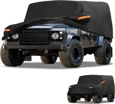 Produktbild von Autoabdeckung Wasserdicht Alle Wetter Automobil Outdoor Anti-UV Sonnenregen Schutz Vollabdeckung fš¹r Land Rover Defender 110 2020-2024 Schwarz mit reflektierenden Riemen
