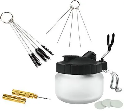 Airbrush-Reinigungsset mit Becher, Bürsten und Nadeln