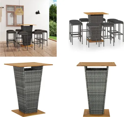 Produktbild von vidaXL 9 tlg. Gartenbar Set mit Kissen Poly Rattan Grau - Bar-Set - Bar-Sets - Bartisch Und Barhocker - Bartisch