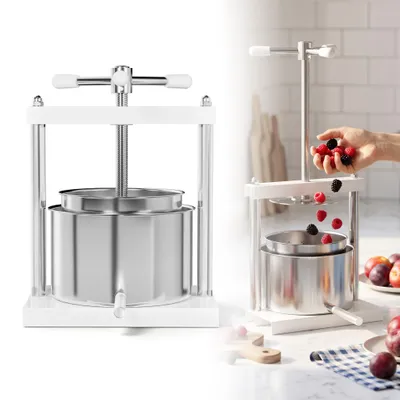 Obrázek produktu pro Ruční lis na ovoce LZQ, objem 5 litrů, vyrobený z oceli s nerezovým lisovacím košem. Lis na jablka, lis na šťávu, lis na víno, vhodný pro jablka, hrozny a bobuloviny