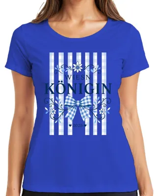 Productafbeelding van Wiesn Königin 2026, , Beierse traditionele kleding, dames, lederen broek, geruit dames T-shirt, blauw, maat 3XL