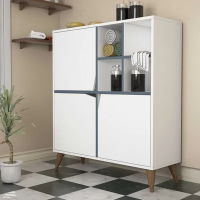 Obrázek produktu pro Skye Decor, Pulse - bílá, modrá, víceúčelová skříňka, bílá, 100 % MELAMÍNOVĚ POVLÁKNĚNÉ DESKY, 100 x 30 x 115 cm