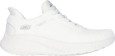 A white Skechers women's sneaker is shown from the side against a white background.