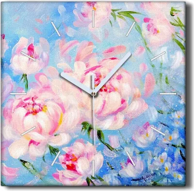 Produktbild von Coloray Hodiny Unikátní 30x30 cm  Tiché hodiny Pro obývací pokoj a kuchyň Nástěnné hodiny Plátno Černé ručičky hodin - malované květiny