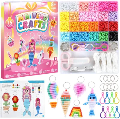 Productafbeelding van Kralen knutselen voor meisjes vanaf 8 jaar, Funtopia kralen dieren knutselset voor sleutelhangers, DIY-set met 4x6mm ponykralen, 15 leuke motieven