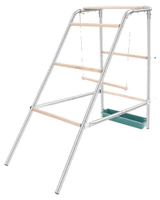 Produktbild von Hühner-Ruhestange, verzinkter Stahl, Eukalyptus-Holzstangen, WEISS