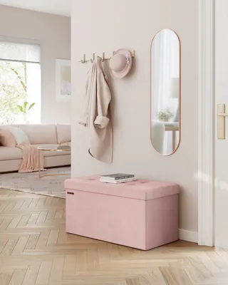 Produktbild von SONGMICS Sitzbank mit 2 extra Aufbewahrungsboxen, klappbar, 38 x 76 x 38 cm, bis 300 kg belastbar, Pastellrosa