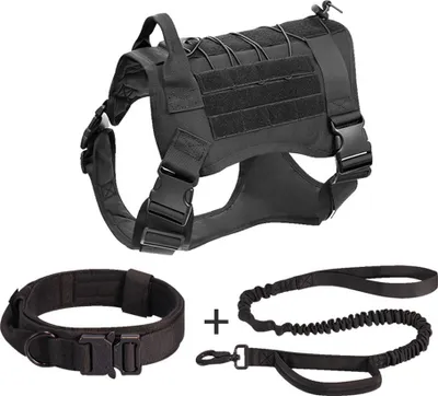Produktbild von Hundegeschirr, Militär-Hundeweste, Halsband, Leine mit Tasche und Aufnäher, No-Pull-Taktik-Hundeweste für große Hunde, Diensthundegeschirr für Training und Wandern