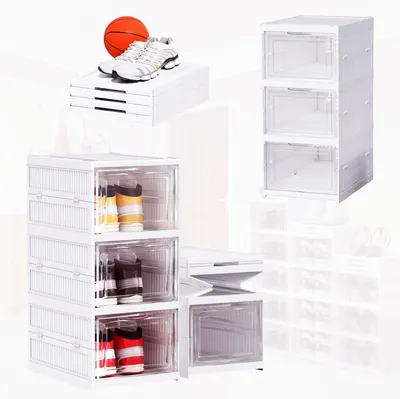 Image de Boîtes de rangement pour chaussures empilables, transparentes, jusqu'à la taille 46, avec couvercle, organisateur de chaussures pour le rangement