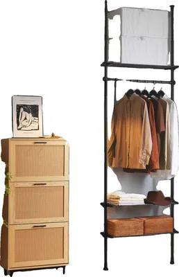 Image de Système d'armoire, tringle réglable, plusieurs étagères, noir