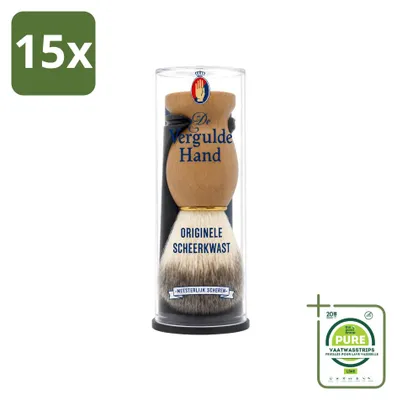 Productafbeelding van 15 x Goudkleurige scheerkwast met houder - Grote verpakking - 15 stuks
