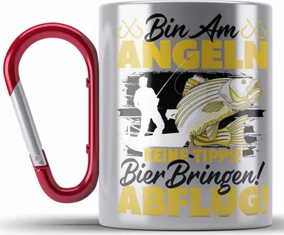 Produktbild von Trendation - Angler Edelstahl Tasse Karabiner Geschenkidee für Fischer mit Spruch Witzig Für Männer Geschenk Becher (Rot)