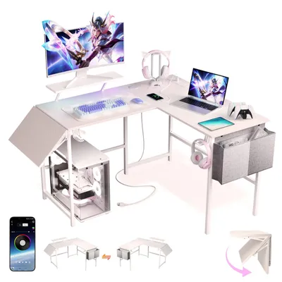 Image de Bureau d'angle en forme de L, blanc, 140 x 140 cm, idéal pour le bureau et le télétravail