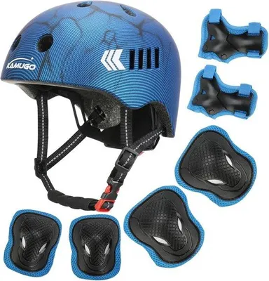 Produktbild von Kinderradhelm-Set, 2-8 Jahre - Sicherheitshelm für Kinder mit Knieschützern, Ellenbogenschützern und Handgelenkschützern – geeignet für Rollschuhe, Skateboards und Fahrräder