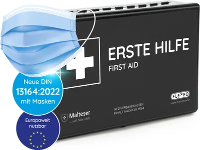 Produktbild von FLEXEO KFZ-Verbandkasten DIN 13164 Erste Hilfe Kasten fürs Auto Notfalltasche schwarz