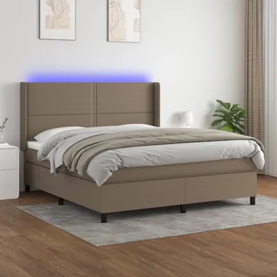 Produktbild von CLORIS Boxspringbett Polsterbett mit Matratze & LED Taupe 180x200 cm Stoff, 85,89 kg