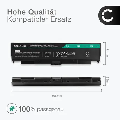 Produktbild von CELLONIC 1x Akku für Notebook Kompatibel mit Lenovo ThinkPad T440p, ThinkPad T540p, ThinkPad L540, 0C52863 - (4400mAh, 10.8V)